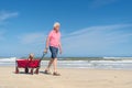 Senior man walking with dog at beach Royalty Free Stock Photo