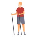 Senior man with walking sticks icon cartoon vector. Nordic walk
