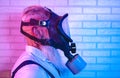 Senior man wearing gas mask for preventing spread of corona virus Royalty Free Stock Photo