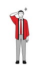 Senior man wearing a red happi coat scratching his head in distress Royalty Free Stock Photo