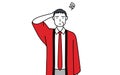 Senior man wearing a red happi coat scratching his head in distress Royalty Free Stock Photo