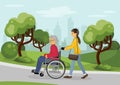 Senior man in wheelchair with careful woman Royalty Free Stock Photo