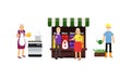 Senior Man and Woman Characters Engaged in Shopping, Gardening and Cooking Vector Illustration Set Royalty Free Stock Photo