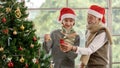 Senior man and woman decorating Christmas tree Royalty Free Stock Photo