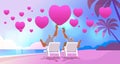 senior man woman drinking cocktails on tropical beach with pink love hearts aged couple celebrating valentines day Royalty Free Stock Photo