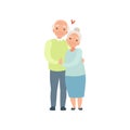 Senior man and woman embracing each other, elderly romantic couple in love vector Illustration on a white background