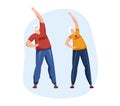 Senior man and woman exercising together, wearing casual sportswear, doing stretching workout. Active elderly couple Royalty Free Stock Photo