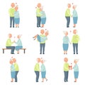 Senior man and woman having a good time together set, elderly romantic couple in love vector Illustrations on a white