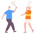 Senior man and woman play badminton. Active lifestyle Royalty Free Stock Photo