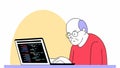 A senior man working on coding exercises on a laptop with lines of code visible on the screen representing the learning Royalty Free Stock Photo