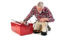 Senior manual workersolder metal Royalty Free Stock Photo