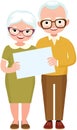 Senior married couple of lovers in full length together hold the white blank Royalty Free Stock Photo