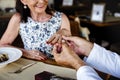Senior man giving a ring to his wife Royalty Free Stock Photo