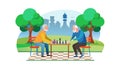 Senior Men Playing Chess on Park Bench Scene, vector design Generative AI Royalty Free Stock Photo