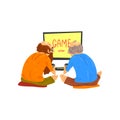 Senior men playing video games, elderly people leading an active lifestyle, social concept vector Illustration on a Royalty Free Stock Photo