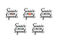 Senior mom squad hand lettering. Sports mom calligraphy bundle. Vector template for typography poster, banner, sticker