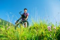 Senior With Mountain Bike Standing At Top Of A Hill Royalty Free Stock Photo