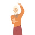 Senior Moustached Man Raising His Hand Up Supporting Street Protest Against Human Rights Violation Vector Illustration