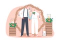 Senior Newlywed Characters Wedding Ceremony. Happy Bridal Couple Man and Woman Get Married, Aged Bride and Groom