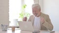 Old Man Celebrating Success while using Laptop Royalty Free Stock Photo