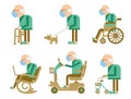 Senior old man wearing mask protect covid-19. Vector avatars of old man in medical masks. Elderly man lifestyle