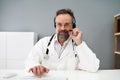 Senior Older Man Doctor Video Conference Royalty Free Stock Photo