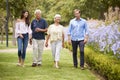 Senior Parents With Adult Children On Walk In Park