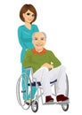 Senior patient in wheelchair with beautiful young nurse Royalty Free Stock Photo