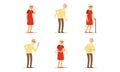 Senior People Characters Having Health Problem and Disease Vector Illustration Set