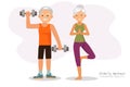 senior people doing sports together. Healthy and active lifestyle for old people. Time for fitness. Smiling grandparents doing