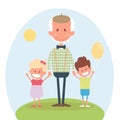 Senior people happy leisure time with granddaughter. Happy Grandfather with little granddaughter and grandson. Vector illustration