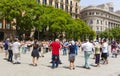 Senior people holding hands and dancing