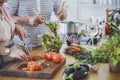 Senior people preparing healthy dinner