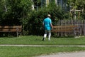 senior people relaxing in cloister park