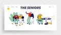Senior People Using Smart Devices Website Landing Page. Aged Characters Learn How to Use Gadgets, Making Selfie