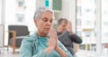 Senior people, yoga class and coach meditation, prayer and peace hands for exercise, holistic wellness and mindfulness Royalty Free Stock Photo