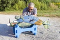 Senior RC modeller and his new plane model Royalty Free Stock Photo
