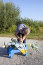 Senior RC modeller and his new plane model Royalty Free Stock Photo