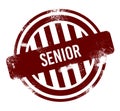 senior - red round grunge button, stamp