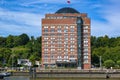 Senior residence in a brick building tower with glass dome on the place of the former cold store in the port of Hamburg, Germany, Royalty Free Stock Photo