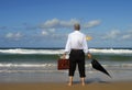 Senior retired business man beach retirement freedom, copy space Royalty Free Stock Photo