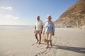 Senior Retired Couple Walking Along Beach Hand In Hand Together Royalty Free Stock Photo