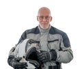 Senior rider with white helmet isolated on the white background