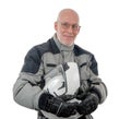 Senior rider with white helmet isolated on the white background