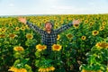 senior screaming man farmer standing on farmland with arms raised up joyful elated happiness