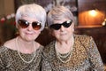 Senior sisters with matching leopard outfits Royalty Free Stock Photo