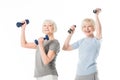 Senior sportswomen doing exercise with dumbbells