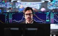 Senior Stock Trader Man Using Multiple Computer Monitors Royalty Free Stock Photo