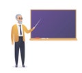 Senior teacher, old man professor standing in front of blackboard in classroom at school, college or university. Royalty Free Stock Photo