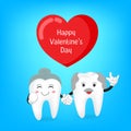 Senior tooth character with red heart.